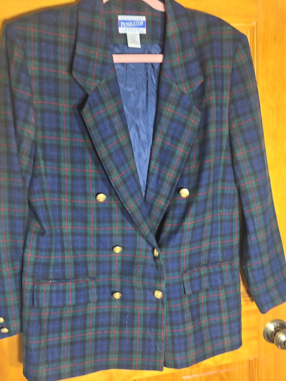Pendleton Ladies Navy & Green  Double-Breasted Blazer Size 14